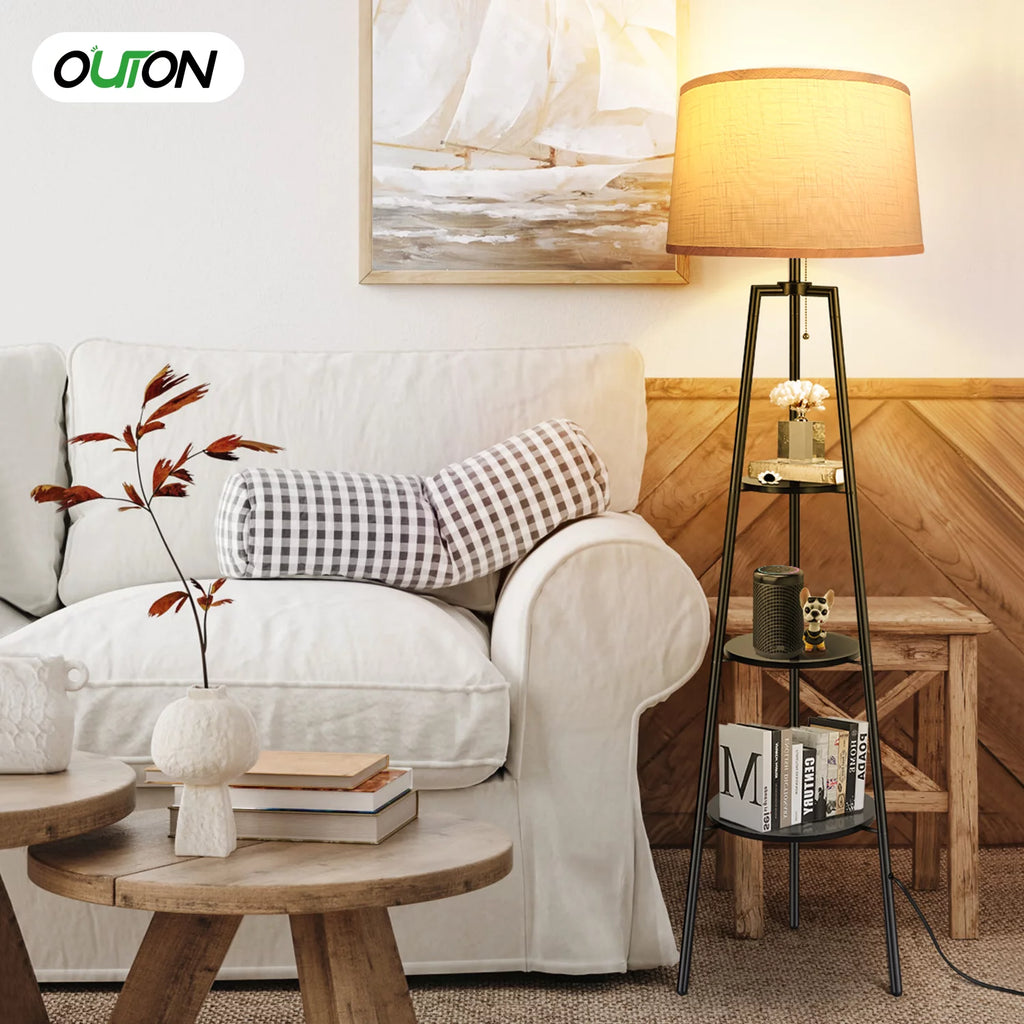 Black Tripod Floor Lamp with Shelves O78510