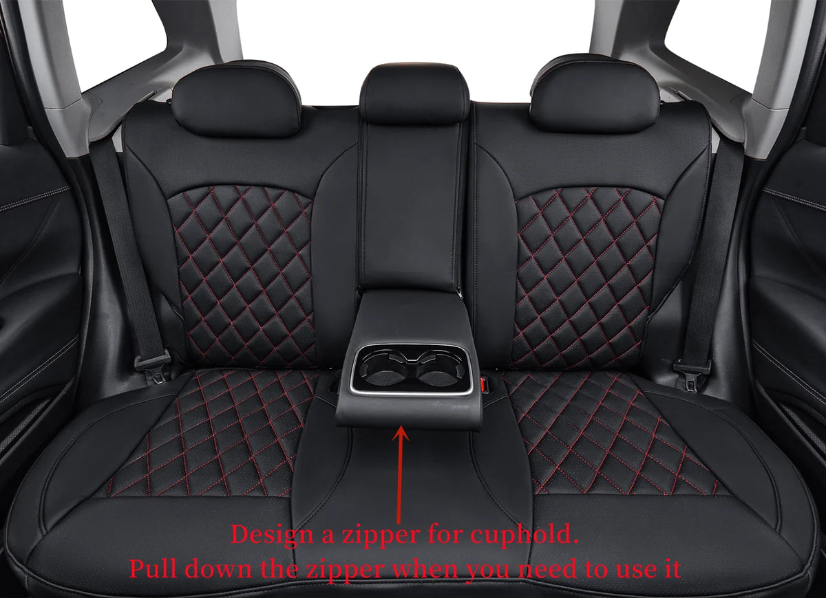Black/Red Leatherette Full Set Car Seat Covers Y2771