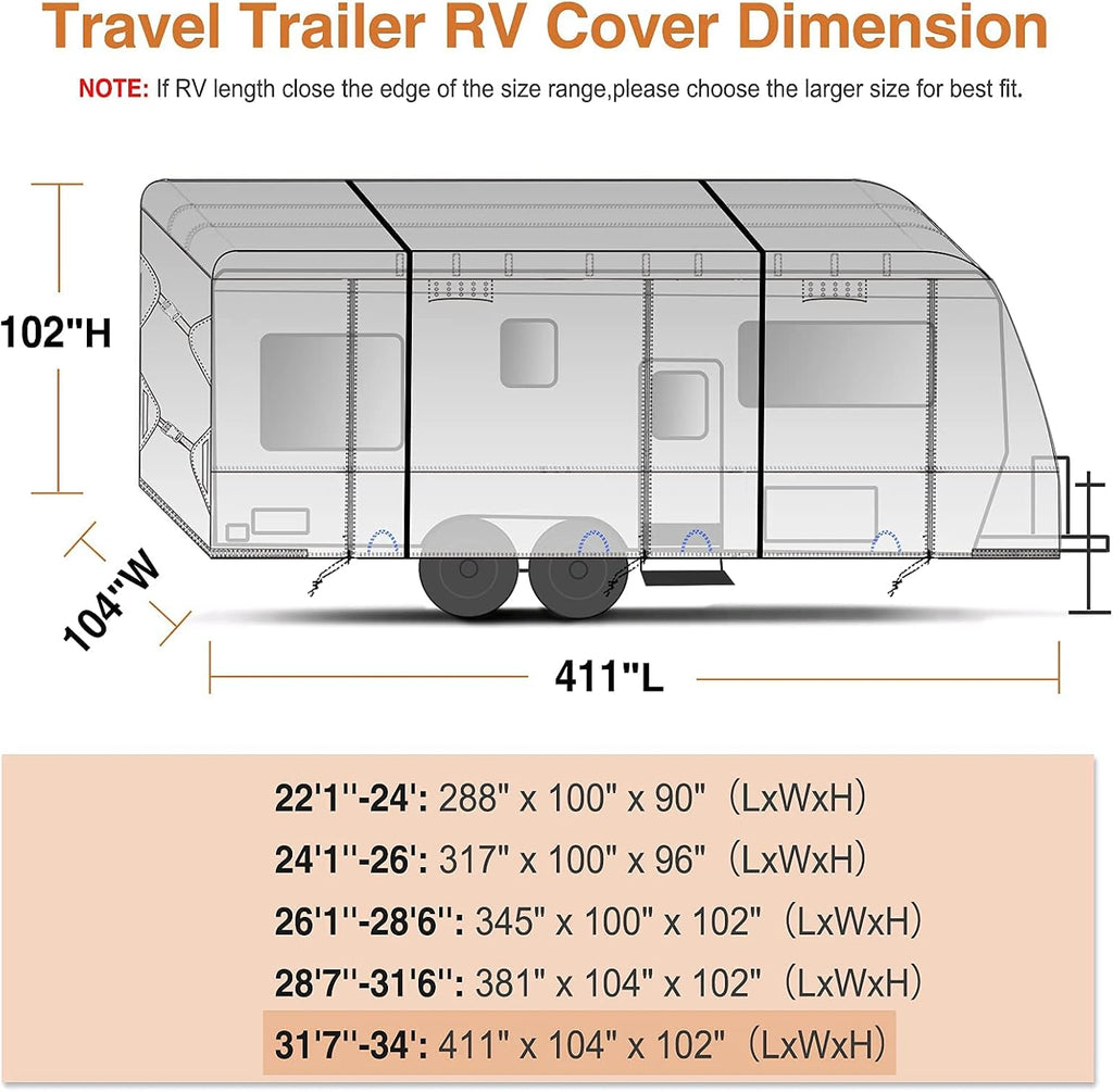 Waterproof Travel Trailer RV Cover with 4 Gutter Spout Covers B873