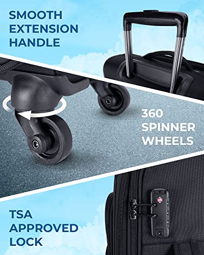 Black Expandable 20 inch Carry on Luggage with Spinner Wheels M459