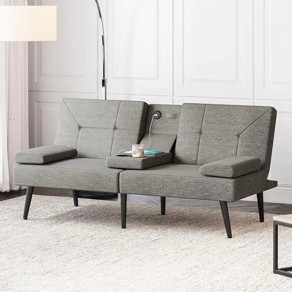Black Convertible Sofa Bed with USB Ports and Adjustable Backrest C740