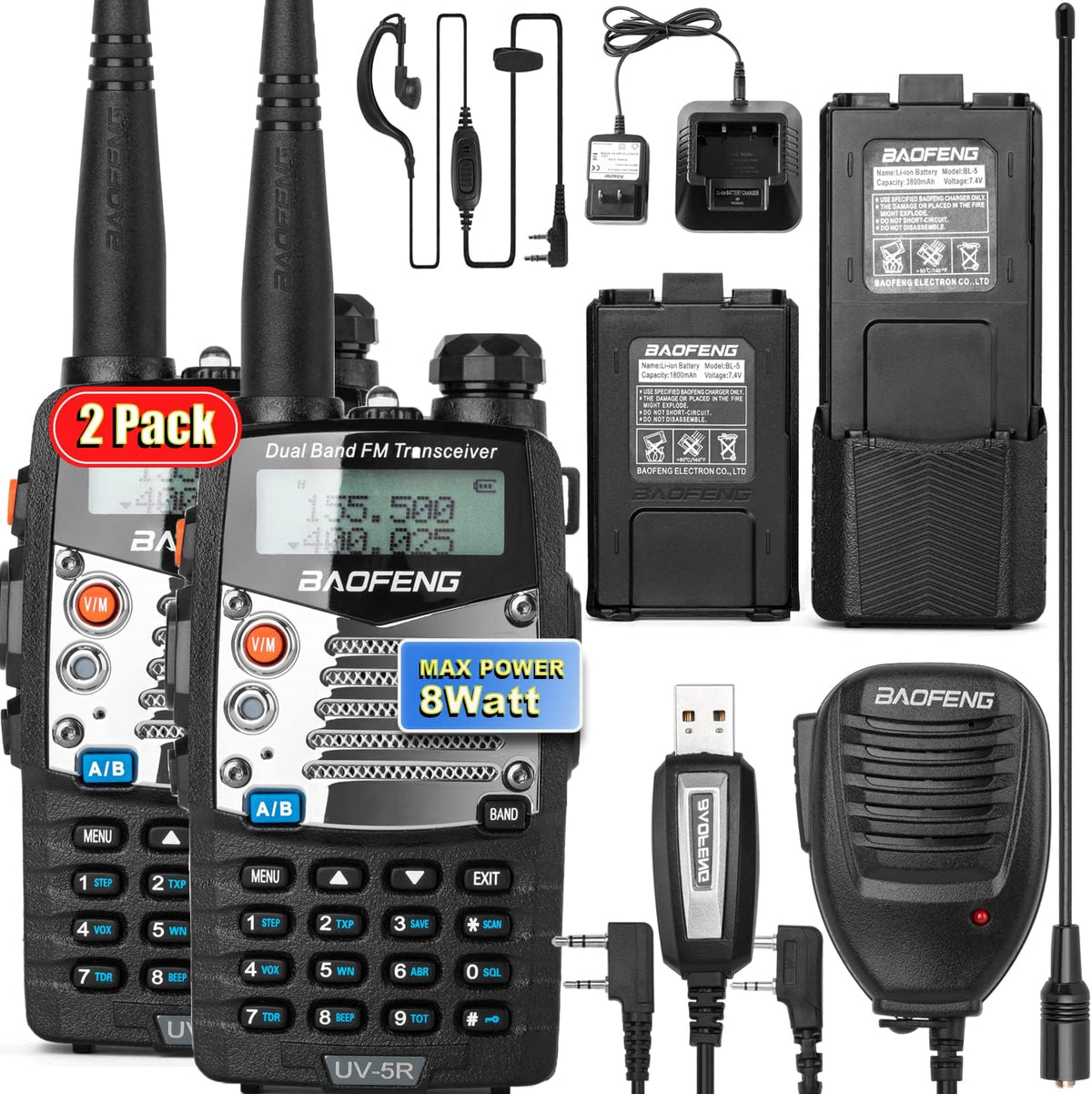 UV-5R Pro Dual-Band 2-Way Radio Handheld Walkie Talkies with 2 Rechargeable Battery and Earpiece I800
