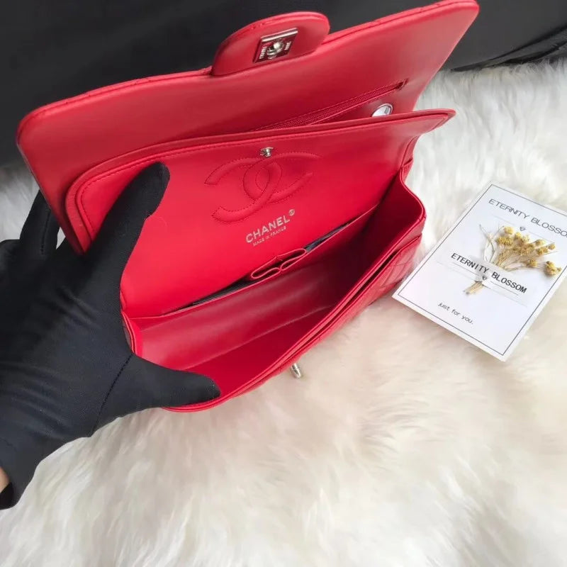 Red Medium Size Lambskin Leather Flap Bag G64003