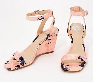 Leather Square-Toe Wedges, Size 7-1/2 Medium, Blush Navy K685