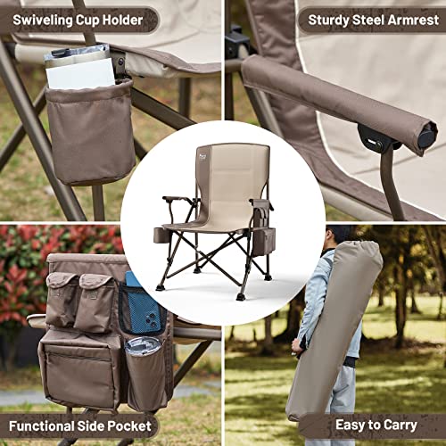 Oversized Folding Camping Chair High Back Heavy Duty with Cup Holder Side Pocket Cooler Bag X2409