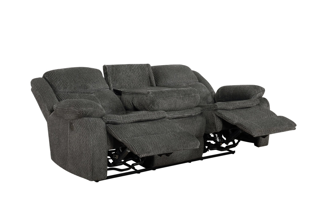 Charcoal Upholstered Motion Sofa with Drop-down Table Z248327