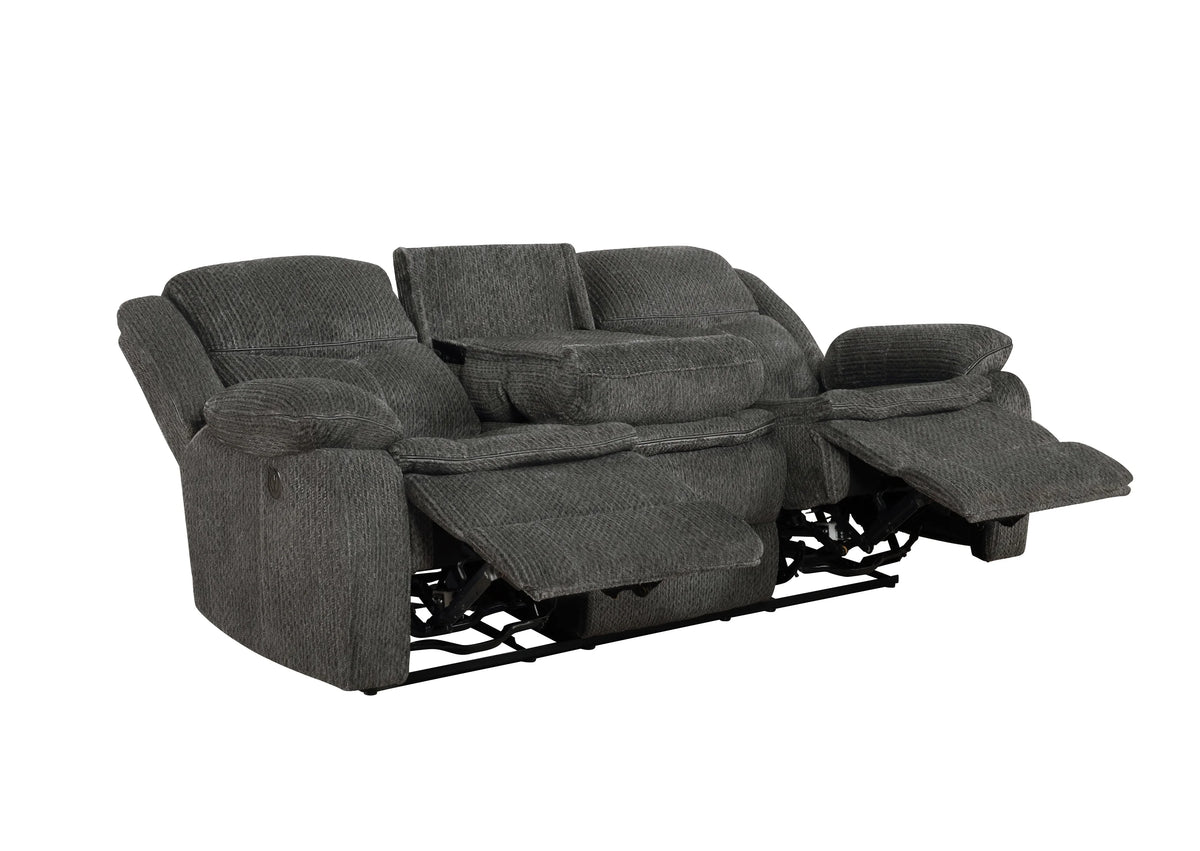 Charcoal Upholstered Motion Sofa with Drop-down Table Z248327