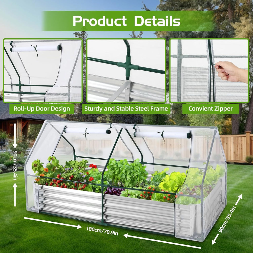Galvanized Raised Garden Bed with Mesh Cover Greenhouse S396741