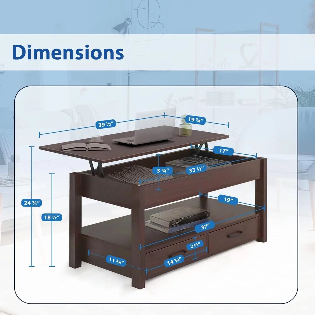 2 Drawer Lift Top Coffee Table Espresso Q95743