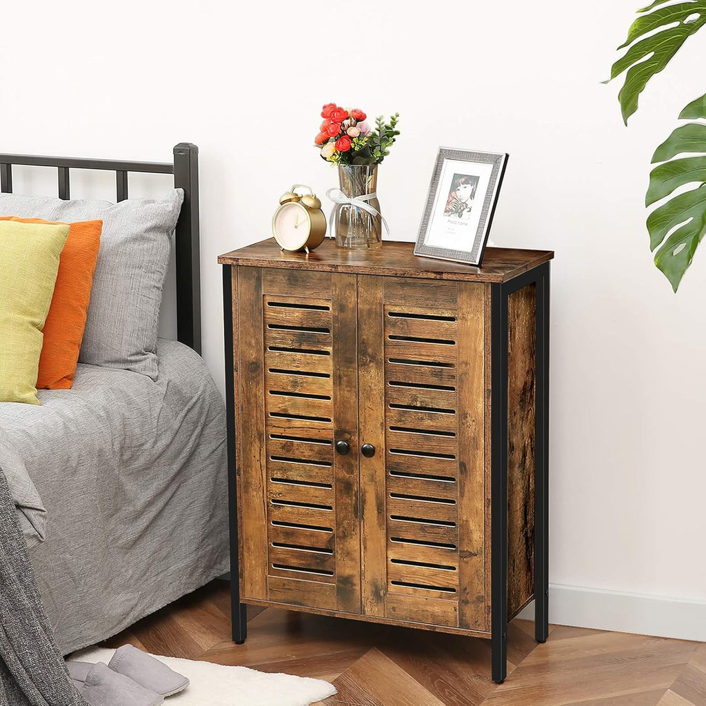 Rustic Brown Bathroom Cabinet with 2 Adjustable Shelves and Louver Doors R94024