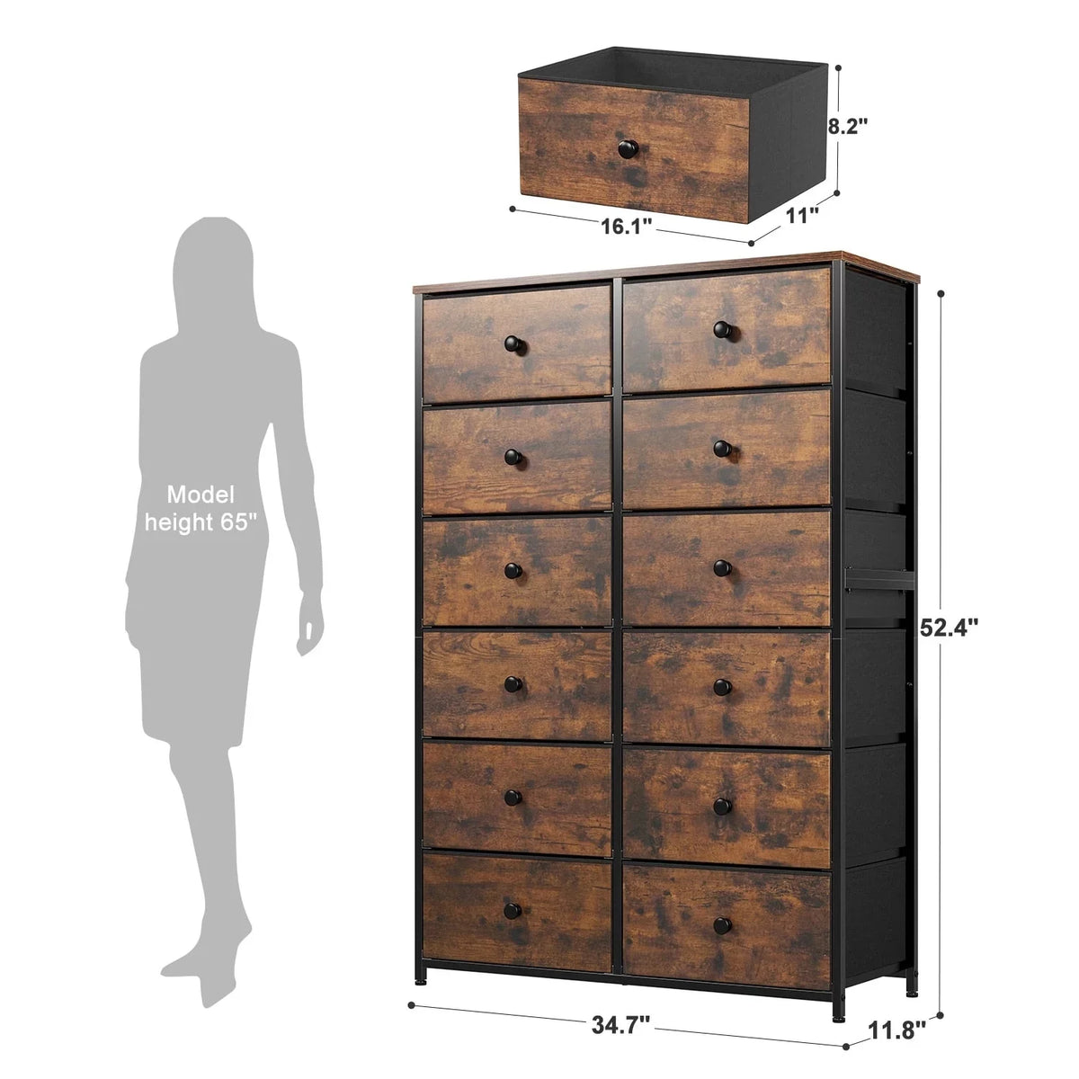 Black 12 Drawer Fabric Dresser L322797