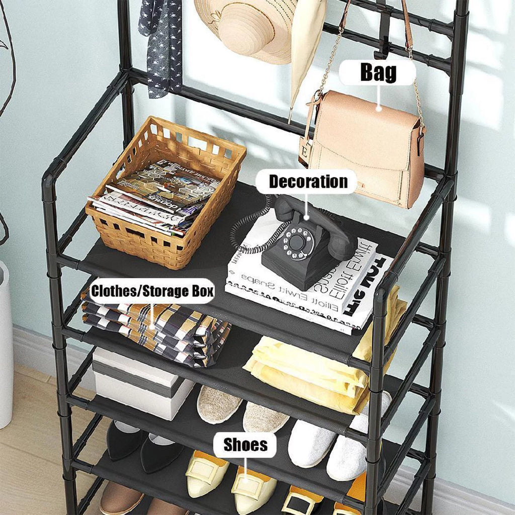 Coat Rack Stand with 5 Shelves Storage Black C12824