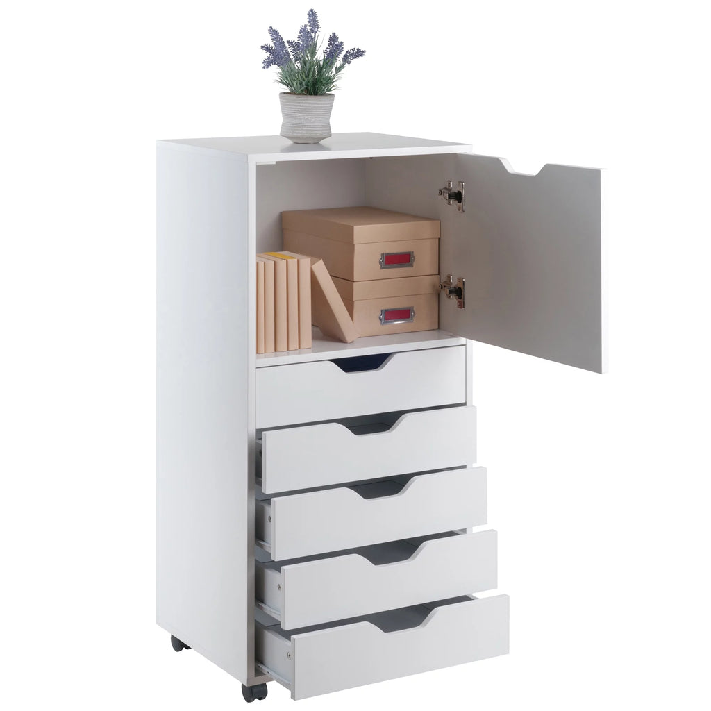 White 5 Drawer Rolling Wood Dresser X180323