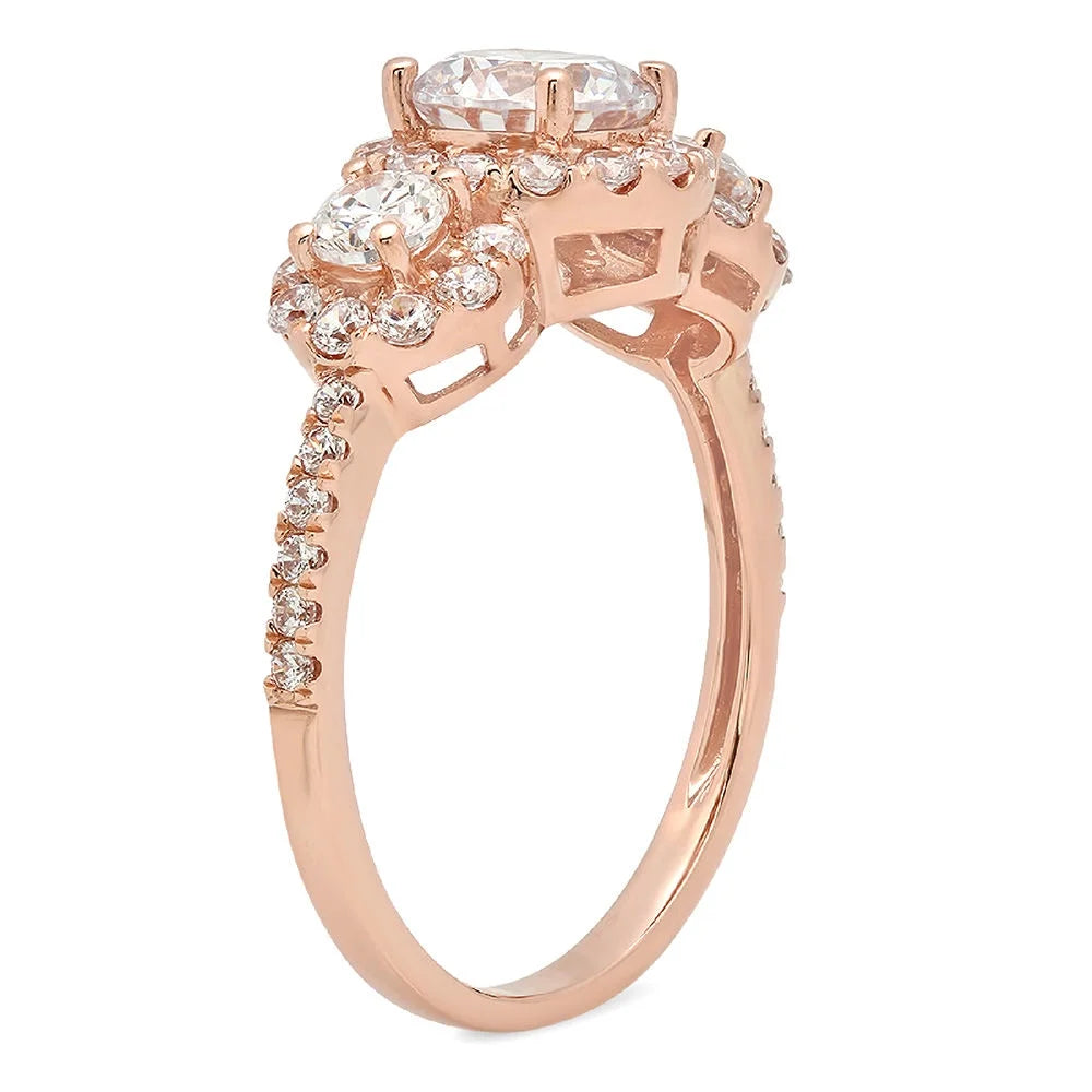 18K Rose Gold Three-Stone Diamond Engagement Ring size 3.5 T160