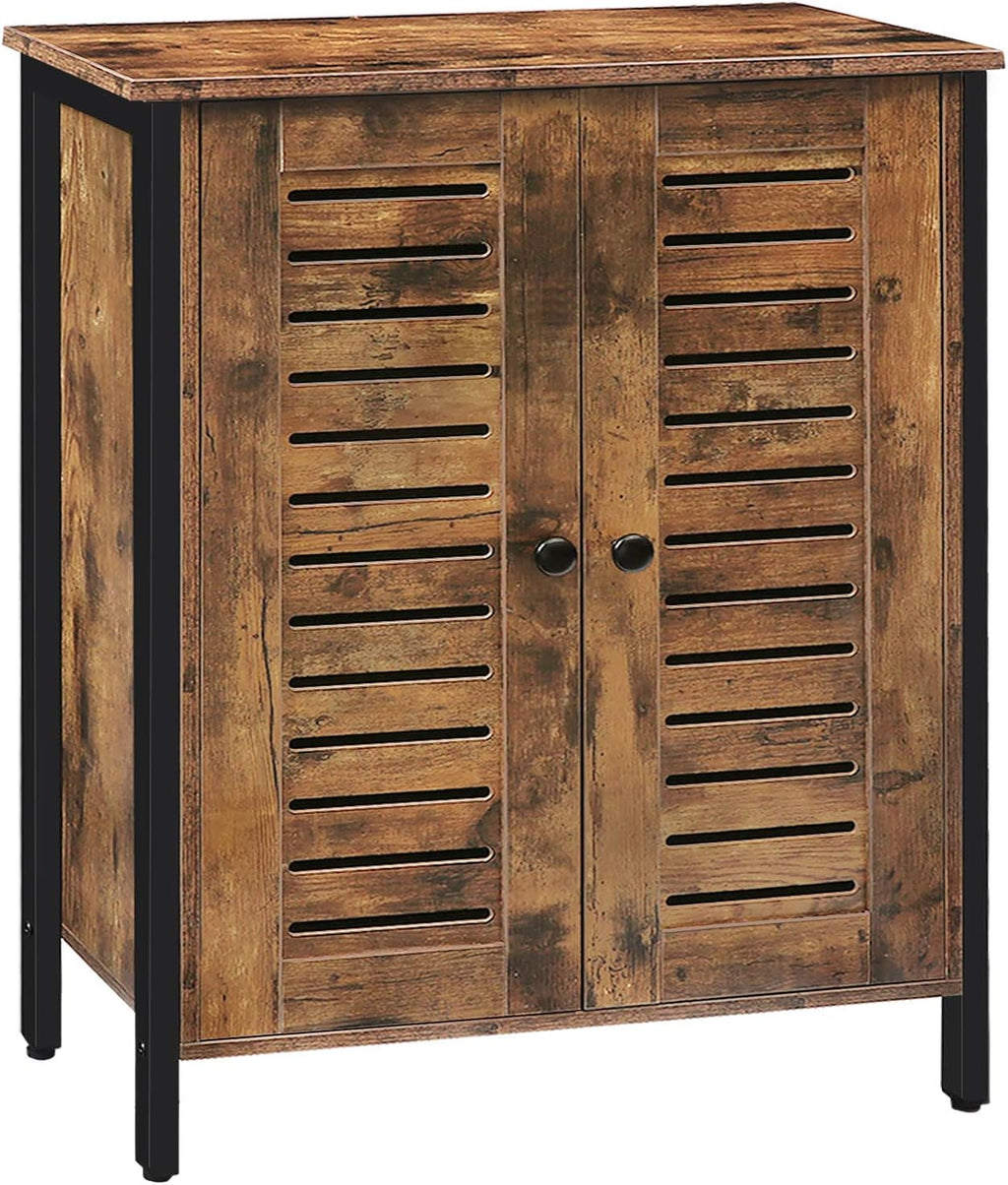 Rustic Brown Bathroom Cabinet with 2 Adjustable Shelves and Louver Doors R94024