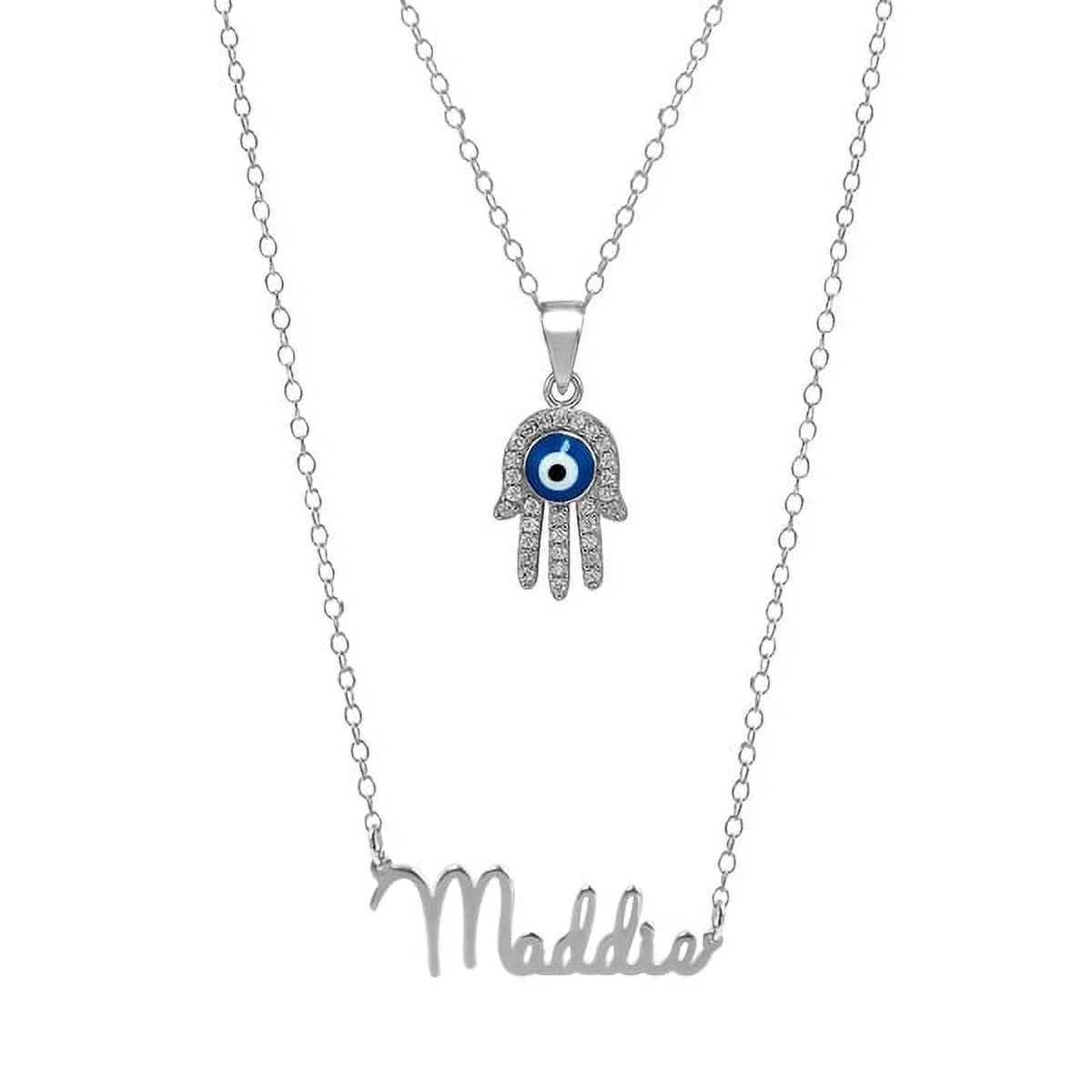 Sterling Silver Nameplate Necklace With Hamsa, 18 inch Link Chain V3918