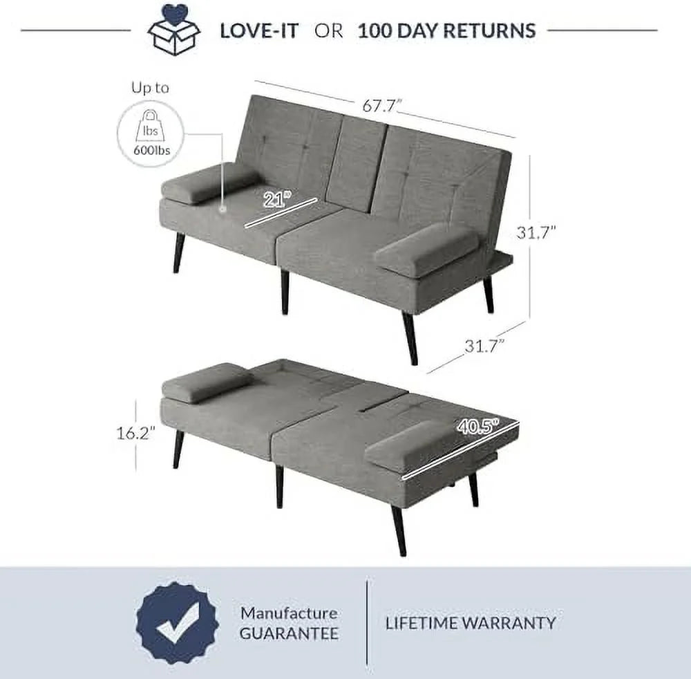 Black Convertible Sofa Bed with USB Ports and Adjustable Backrest C740