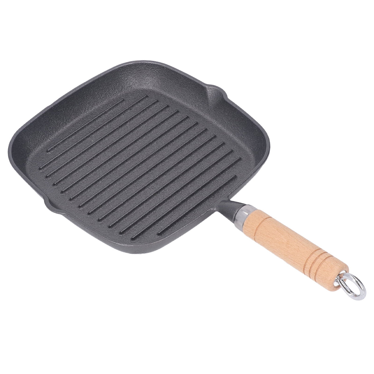 Cast Iron Grill Pan with Wooden Handle W984