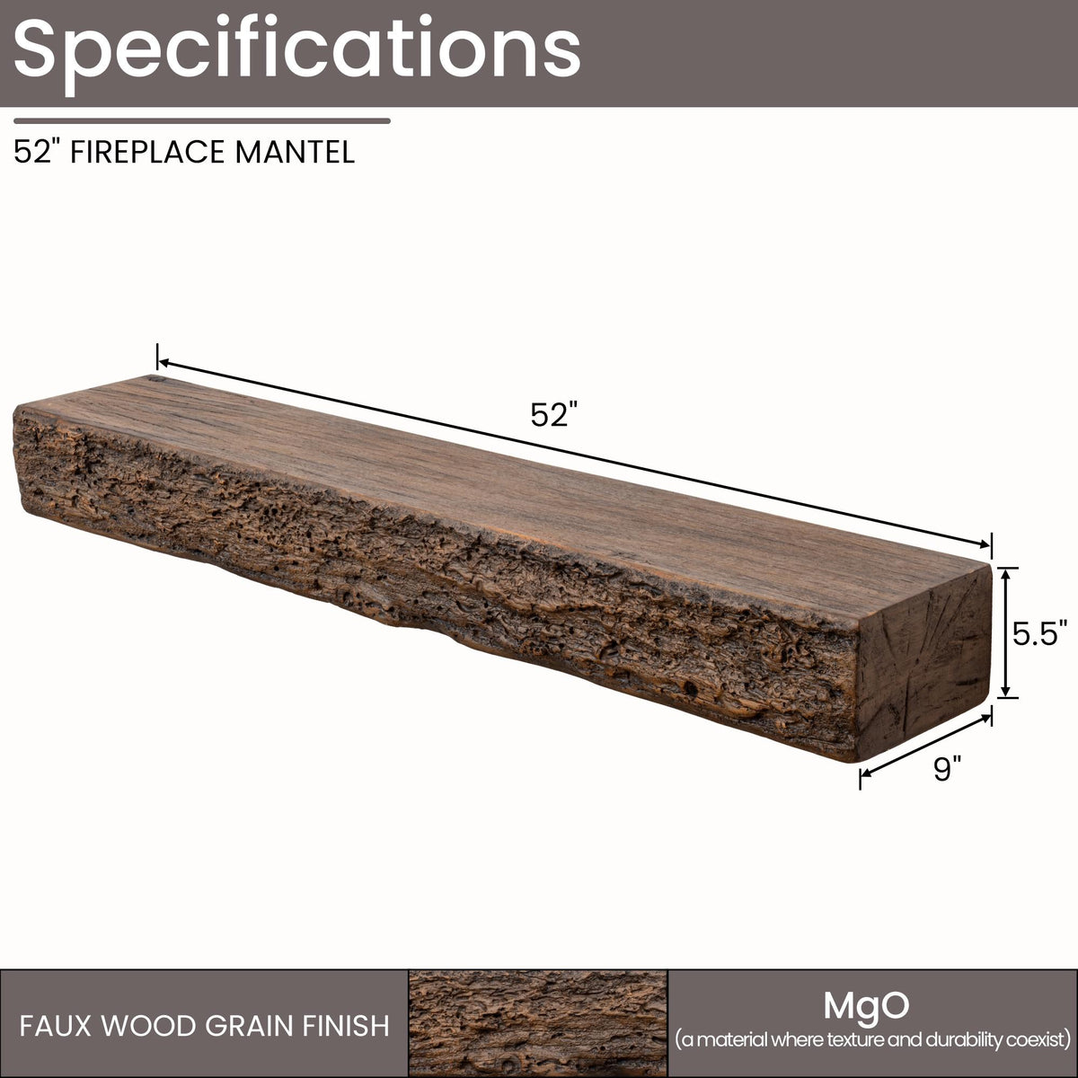 52inch Distressed Brown Floating Concrete Fireplace Mantel Shelf O1147