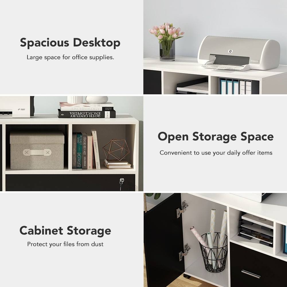 White/Black Mobile Lateral File Cabinet with Lock and Wheels K13391