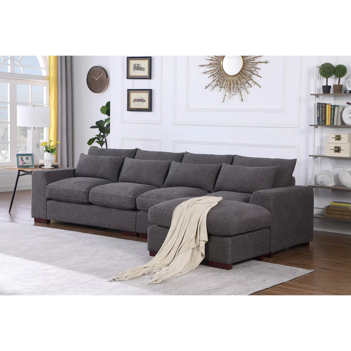 Dark Gray Fabric Modular Reversible Sectional Sofa & Ottoman T361
