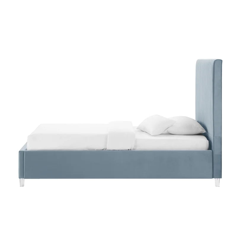 Velvet Full Platform Bed Slate Blue E6745