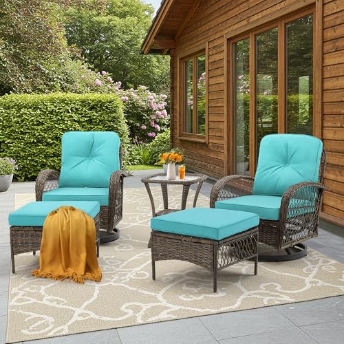 3 Pieces Wicker Patio Bistro Set with Rocking Chair and Glass Coffee Table L167363