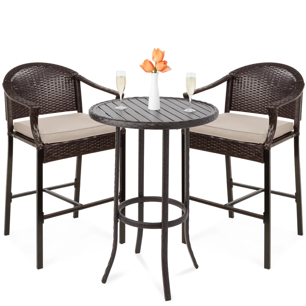 3-Piece Outdoor Wicker Patio Bar Table Bistro Set with Barstools F42727