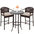 3-Piece Outdoor Wicker Patio Bar Table Bistro Set with Barstools F42727