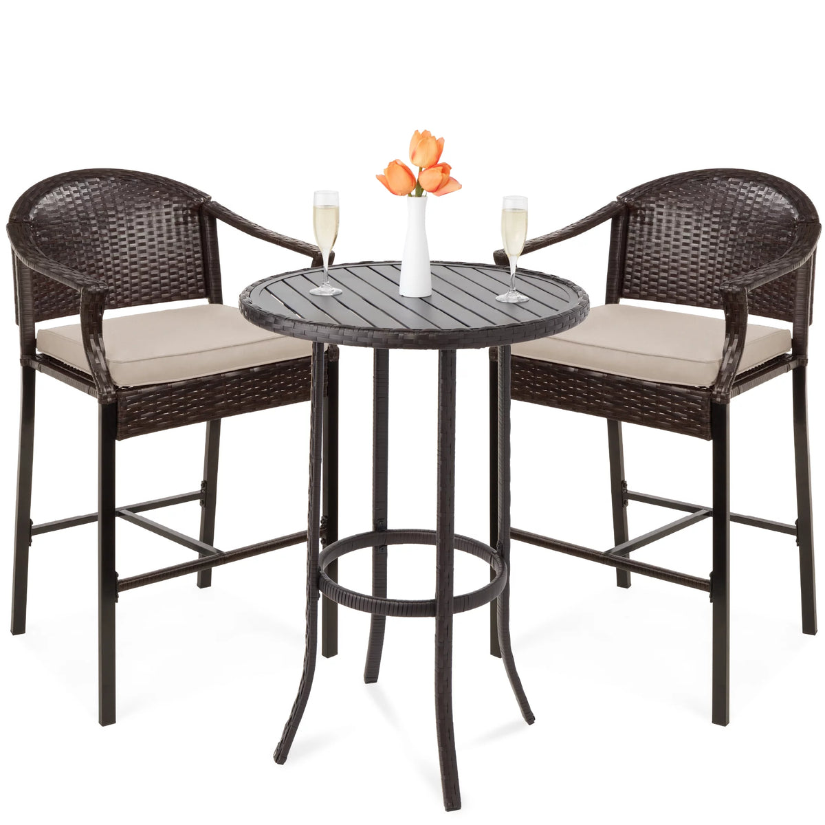 3-Piece Outdoor Wicker Patio Bar Table Bistro Set with Barstools F42727