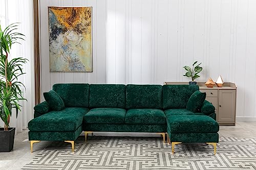 Purple 114 Inch Fabric Upholstered Modular Sectional Sofa with Chaise Lounge Ottoman and 2 Pillows Q945