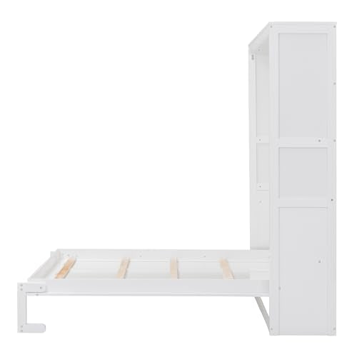 Gray Queen Size Wood Murphy Wall Bed with Shelves A691