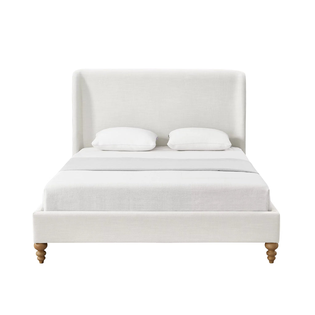 Cream White Tufted Linen Twin Size Bed Frame H31544
