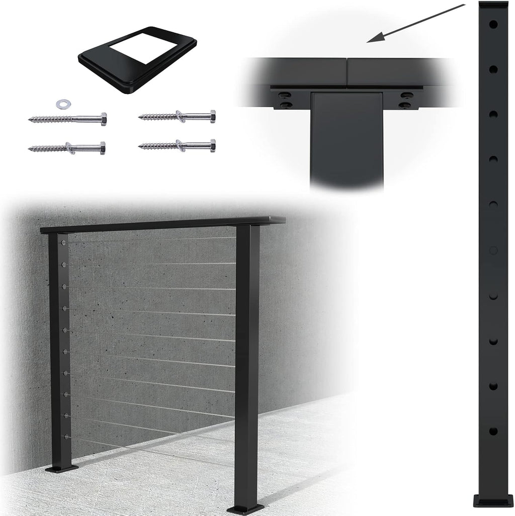 36x2x2 Stainless Steel Black Powder Coated Pre-Drilled Posts Pack of 2 W811429