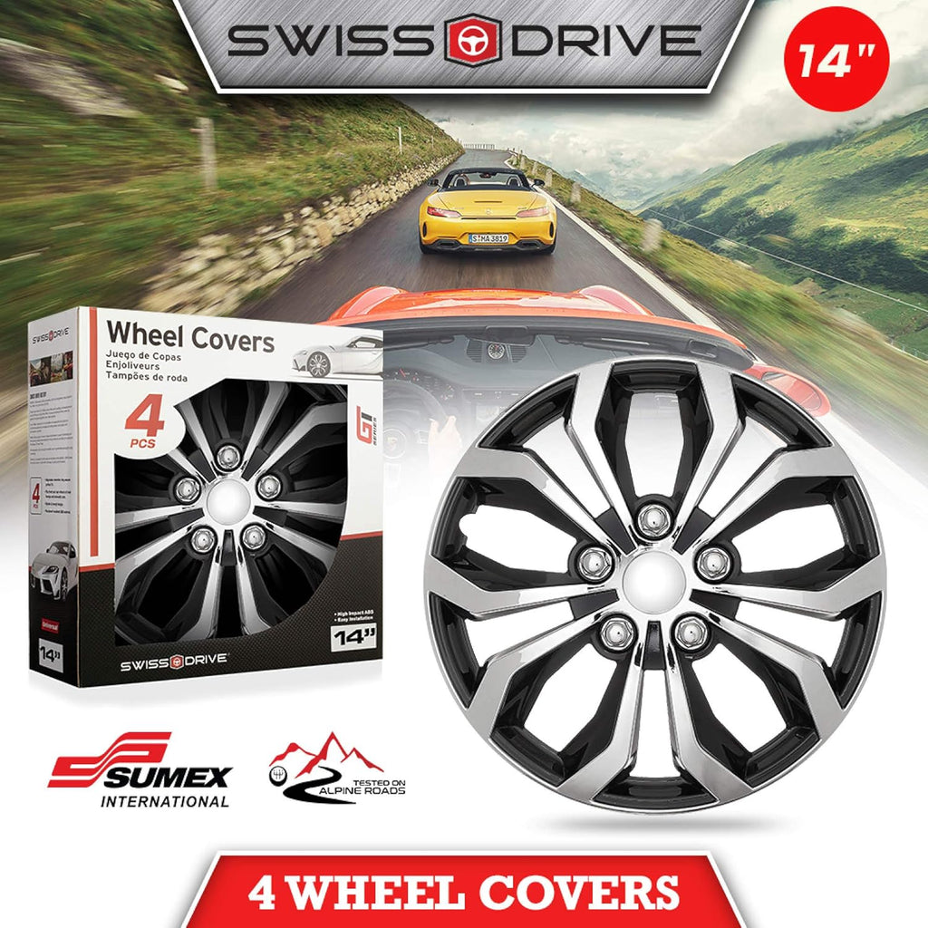 Set of 4 Chrome and Black ABS Hubcaps M7132
