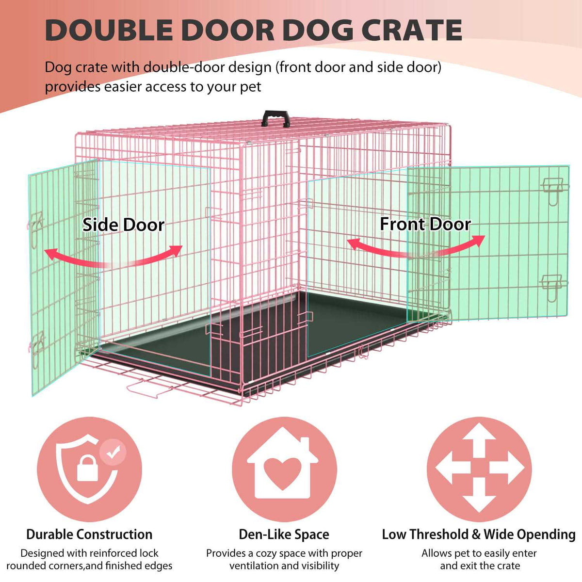 Large Foldable Double-Door Metal Wire Dog Crate L66842