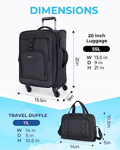 Black Expandable 20 inch Carry on Luggage with Spinner Wheels M459