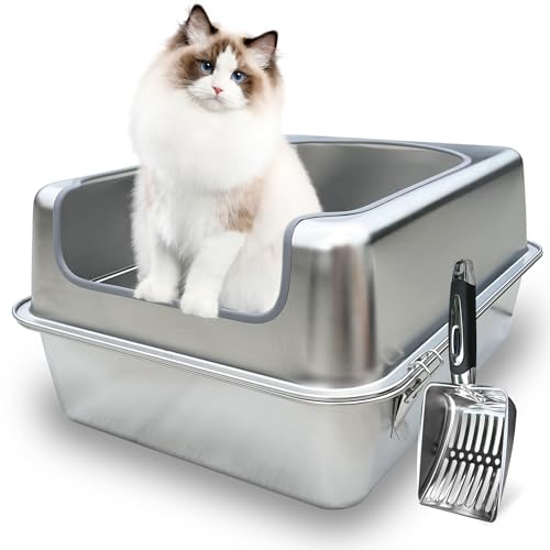Stainless Steel Enclosed Litter Box with Metal Lid and Scoop R512042