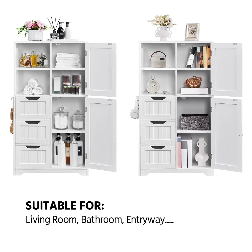 White 3 Drawer Wooden Bathroom Storage Cabinet U384124