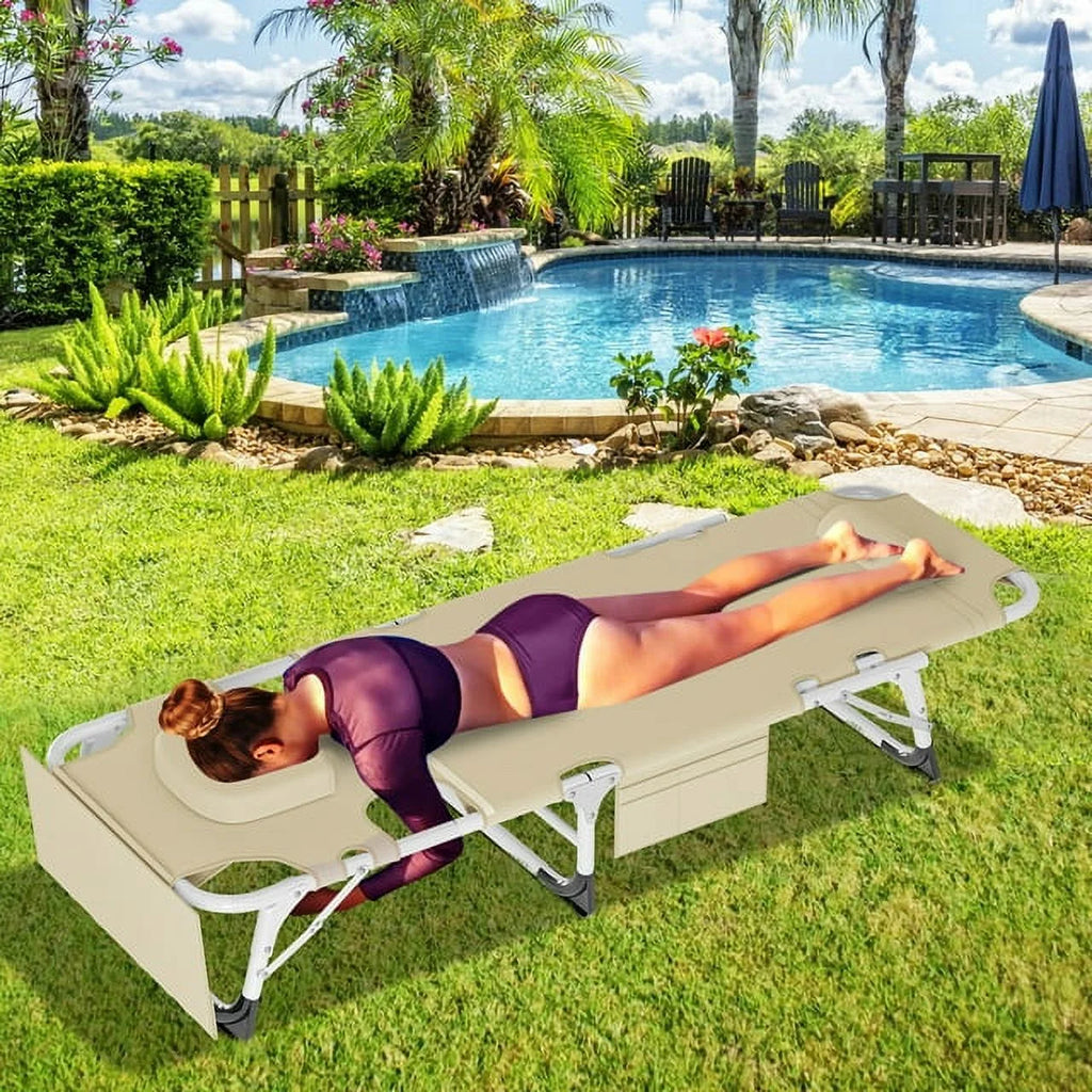 Heavy Duty Tanning Chair with Face & Arm Holes Adjustable 5-Position Folding Chaise Lounge Chair M556