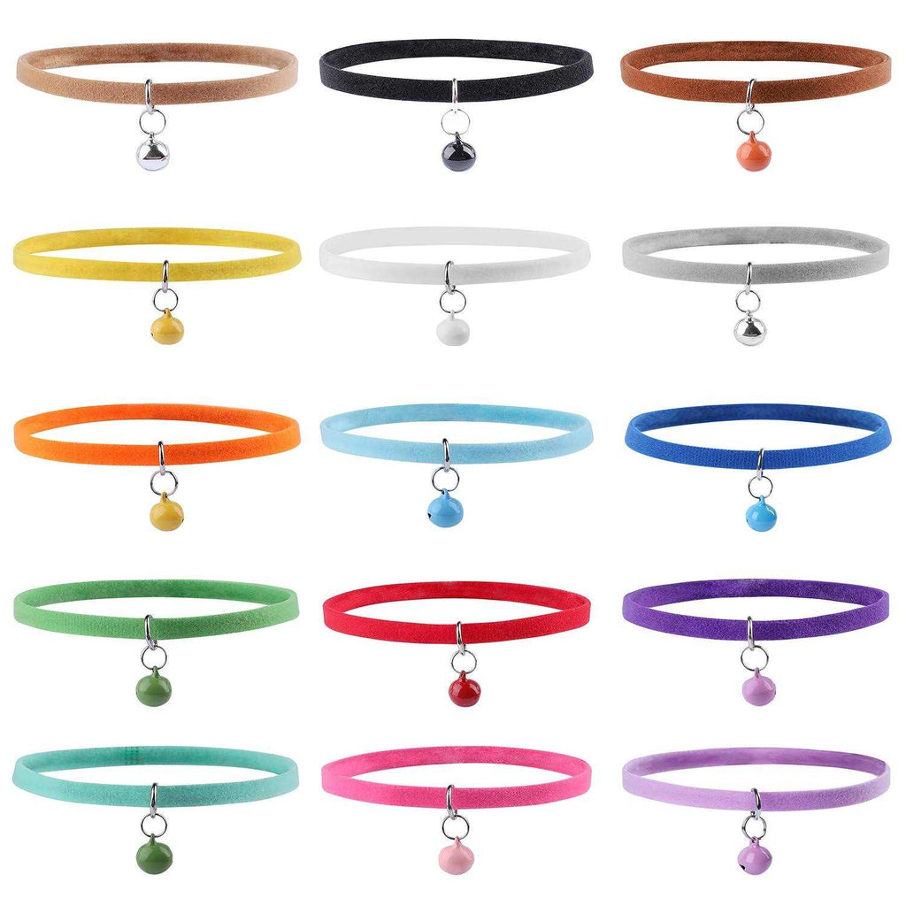 15 Pc Double Sided Plush Puppy Id Collars with Bells J19523