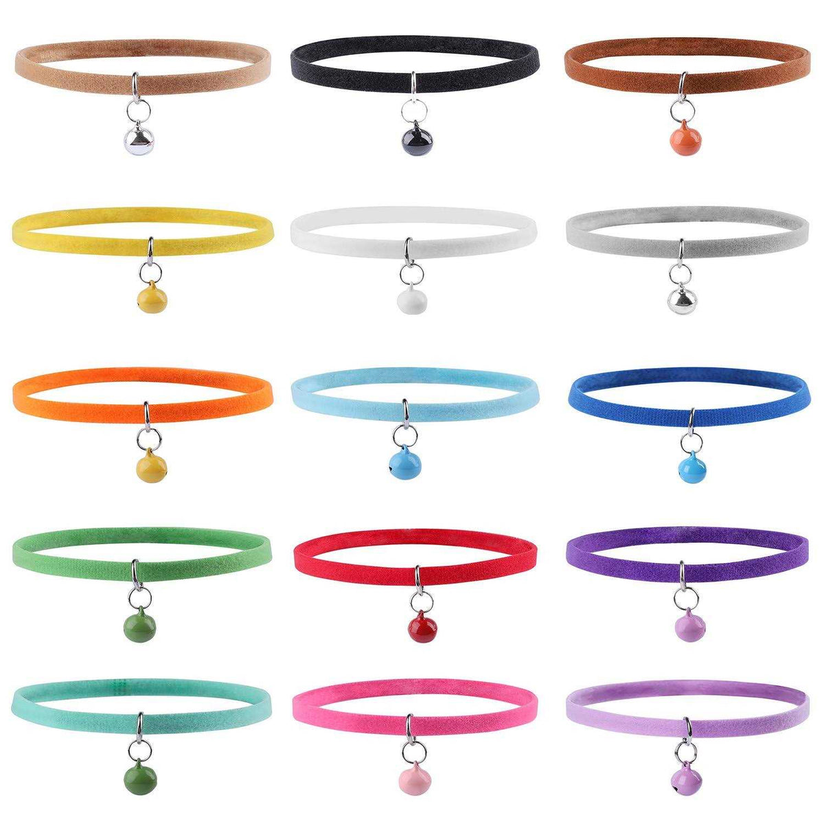 15 Pc Double Sided Plush Puppy Id Collars with Bells J19523