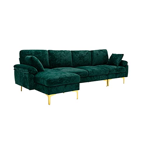Purple 114 Inch Fabric Upholstered Modular Sectional Sofa with Chaise Lounge Ottoman and 2 Pillows Q945