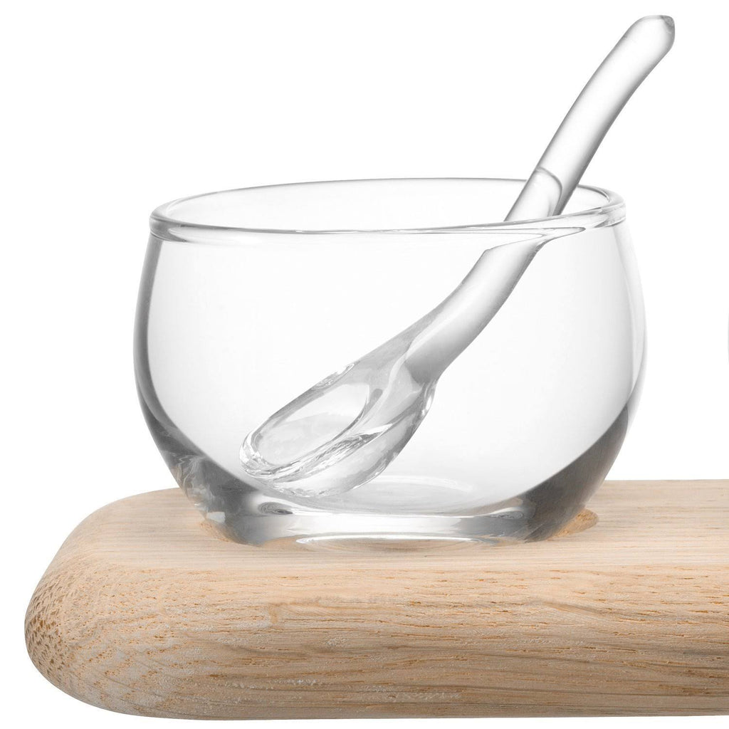 Clear Condiment Set with Oak Base 25.5cm J85611