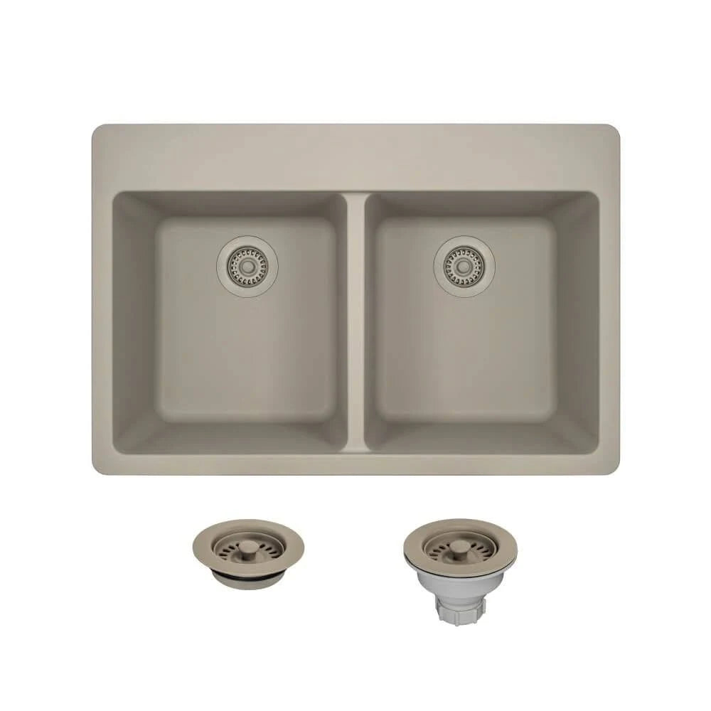 Quartz Granite Double Basin Drop-In Kitchen Sink with Basket Strainers Y30421