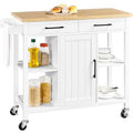 White Rolling Kitchen Storage Trolley Cart with Cabinet, Drawers and Towel Bar D749506