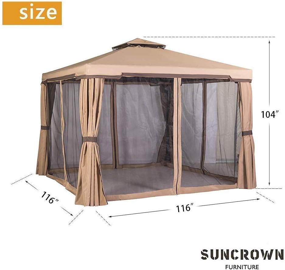 Beige 10 x 10 FT Outdoor Patio Gazebo with Mosquito Netting P555