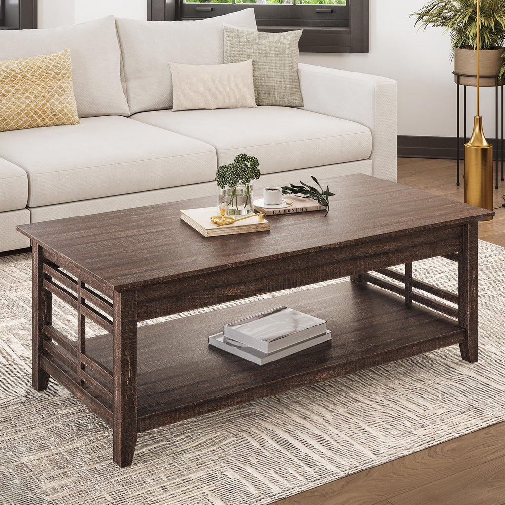 Espresso Wood Coffee Table with Storage Shelf H5400