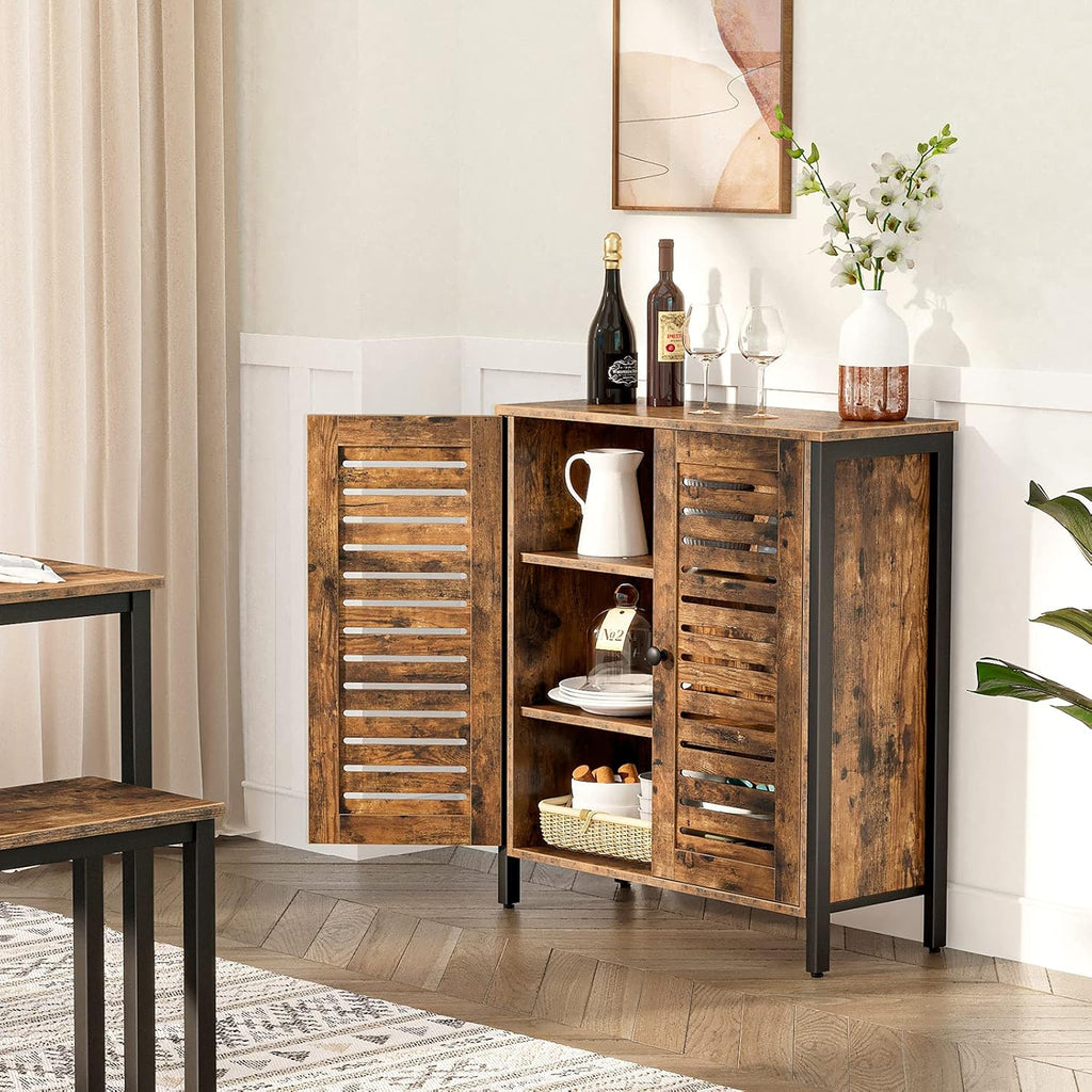 Rustic Brown Bathroom Cabinet with 2 Adjustable Shelves and Louver Doors R94024