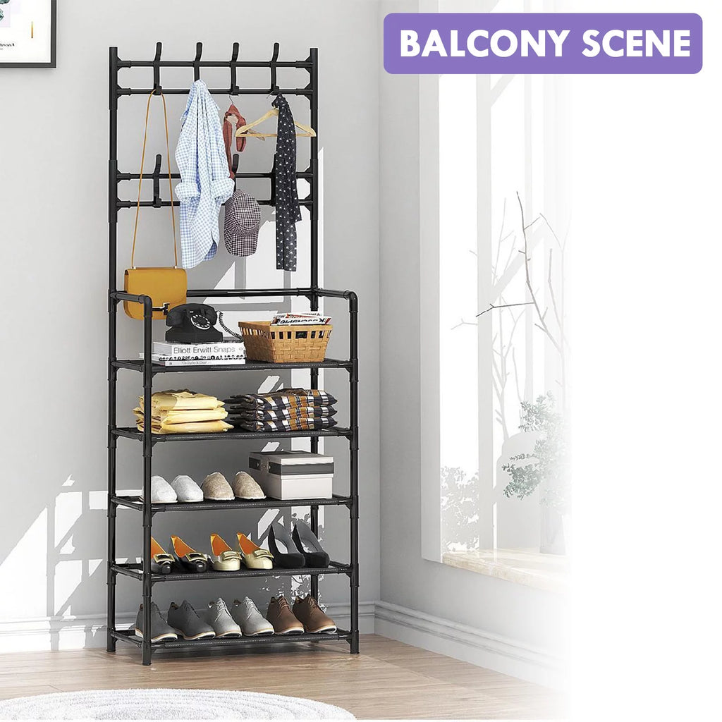 Coat Rack Stand with 5 Shelves Storage Black C12824